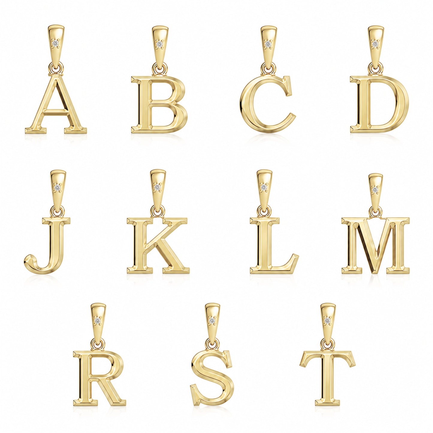 10K Gold Letter with 0.90mm Diamond Pendant Only - Dangle Bail
