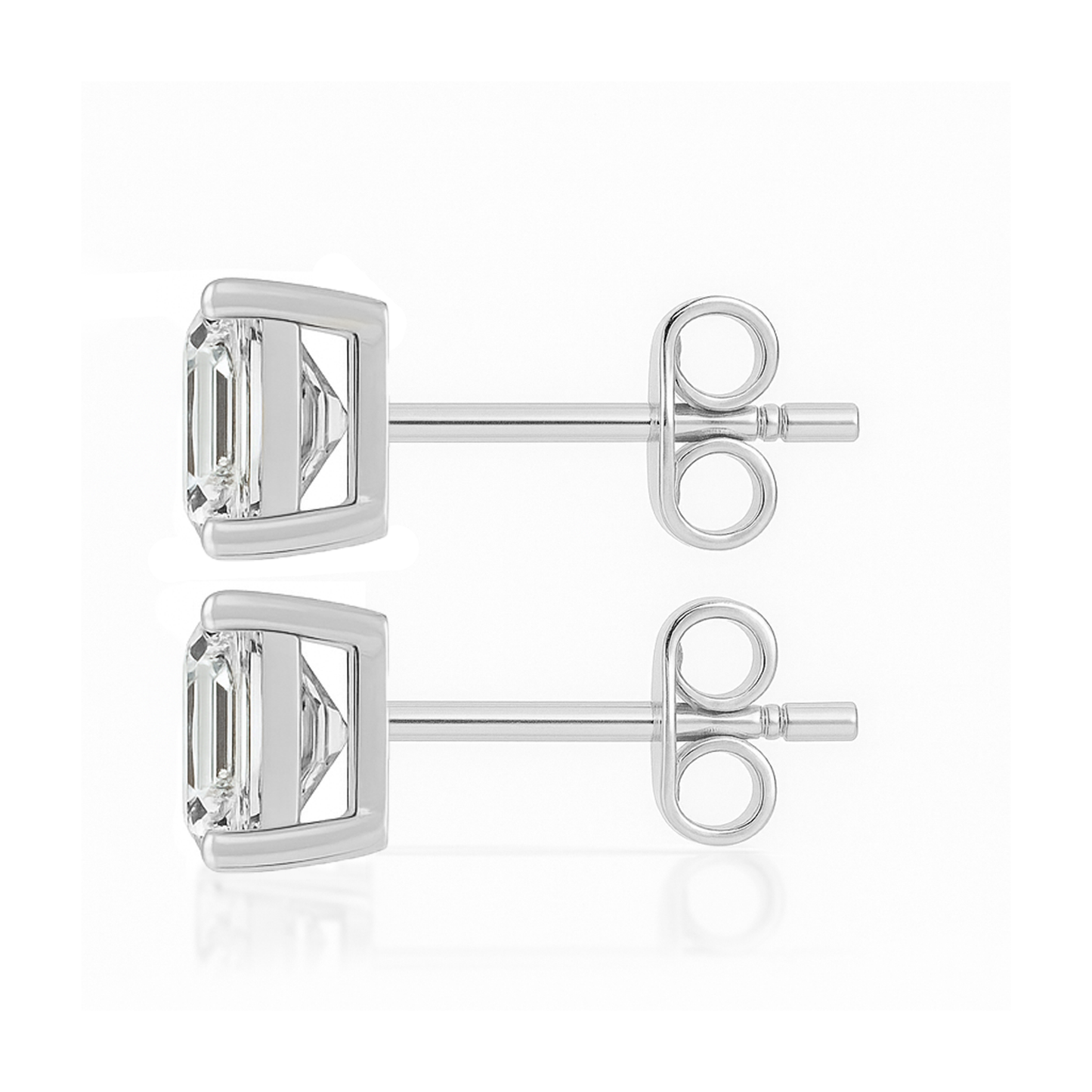 10K Gold Emerald Cut Moissanite Solitaire Stud Earrings - Push Backs