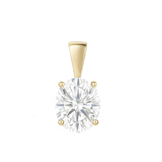 10K Gold Oval Cut Moissanite Solitaire Pendant Only - Solid Bail