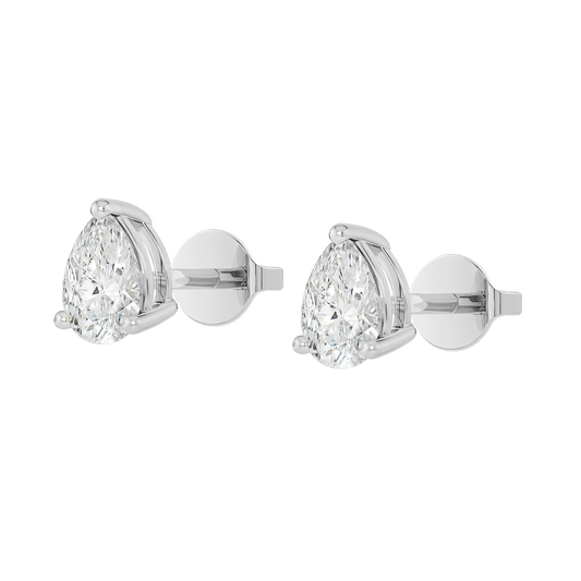 10K Gold Pear Cut Moissanite Solitaire Stud Earrings - Push Backs