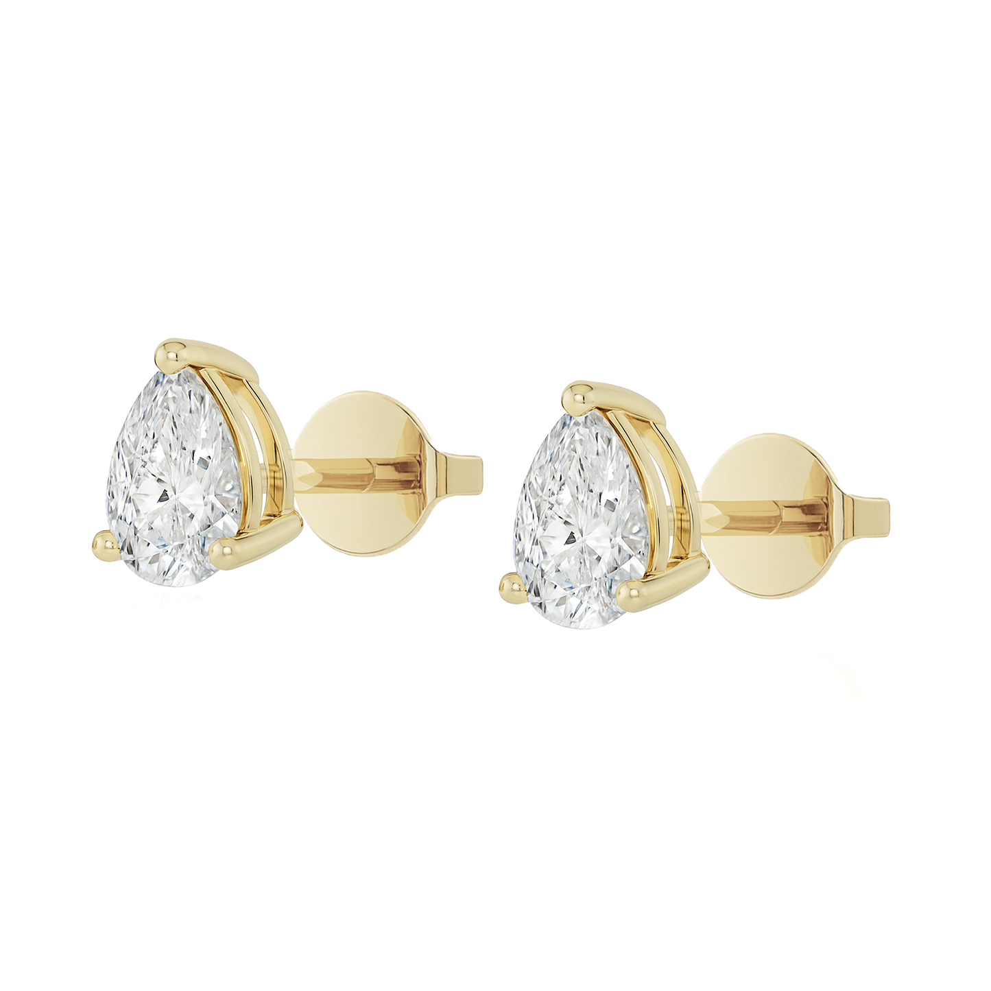 10K Gold Pear Cut Moissanite Solitaire Stud Earrings - Push Backs