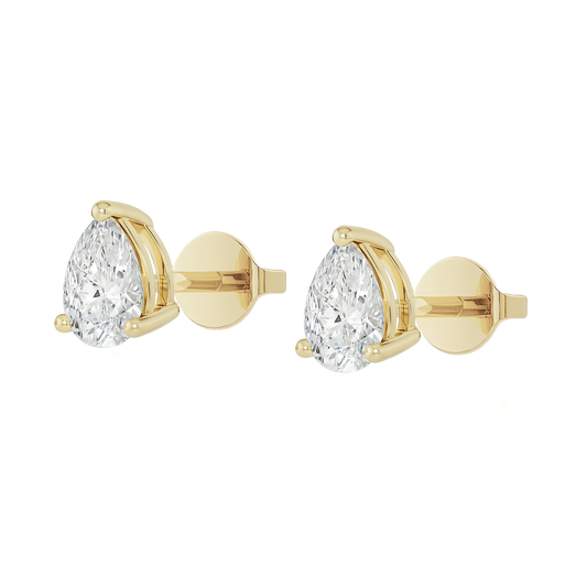 10K Gold Pear Cut Moissanite Solitaire Stud Earrings - Push Backs