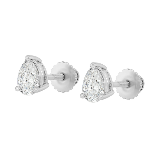 10K Gold Pear Cut Moissanite Solitaire Stud Earrings - Screw Backs