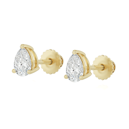10K Gold Pear Cut Moissanite Solitaire Stud Earrings - Screw Backs