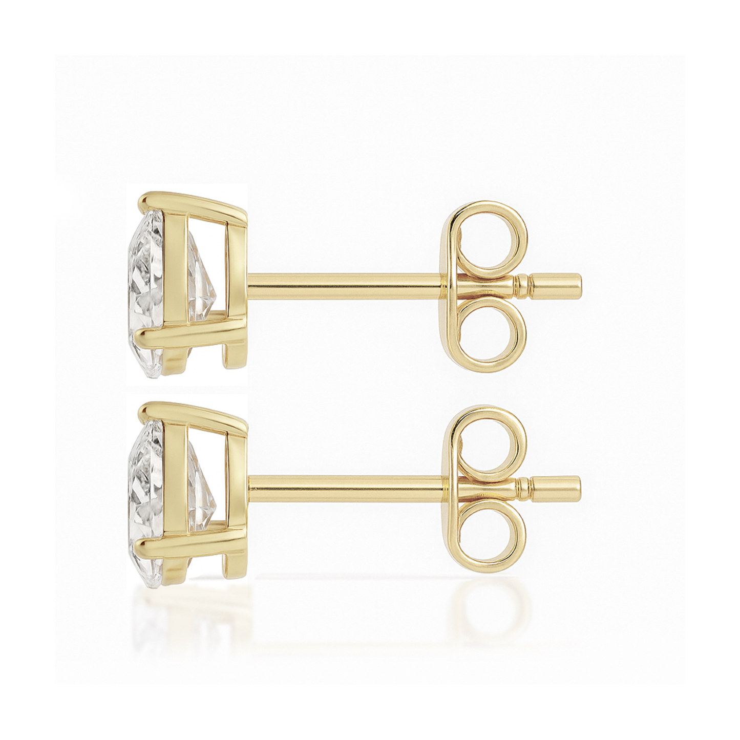 10K Gold Pear Cut Moissanite Solitaire Stud Earrings - Push Backs