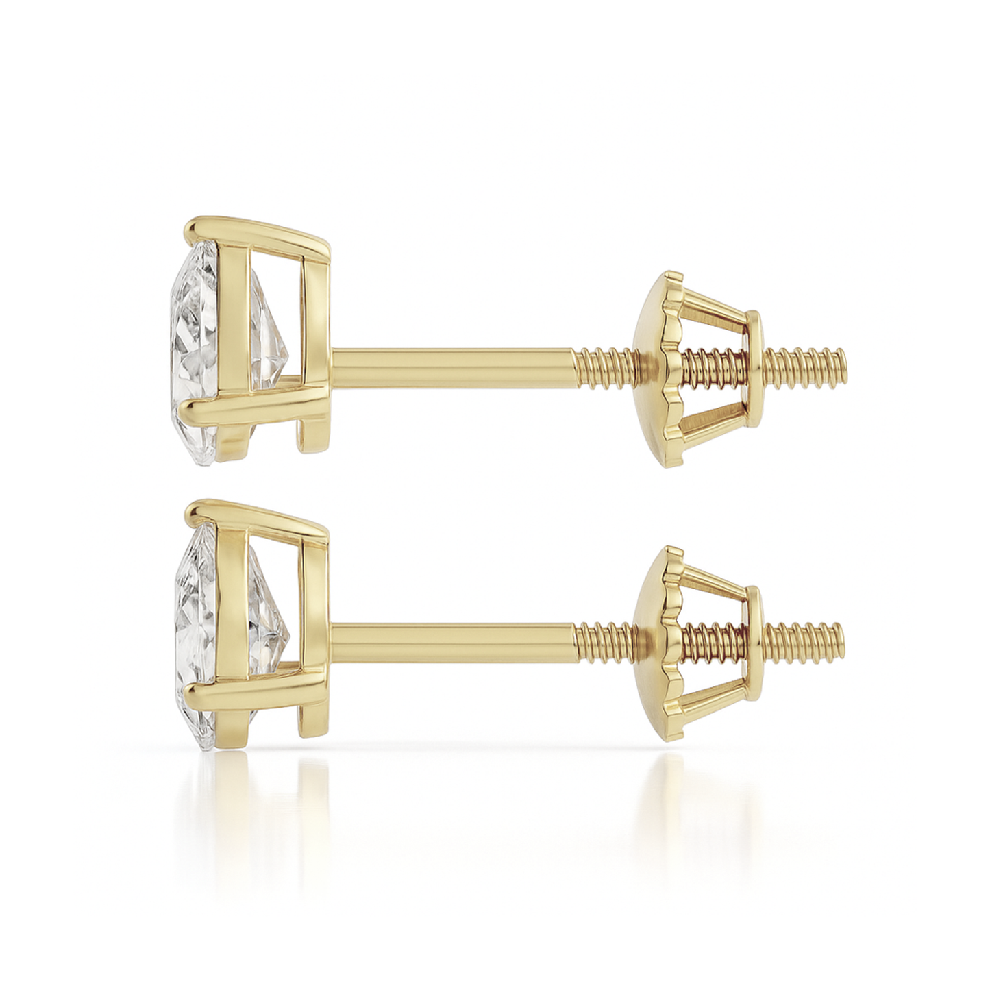 10K Gold Pear Cut Moissanite Solitaire Stud Earrings - Screw Backs