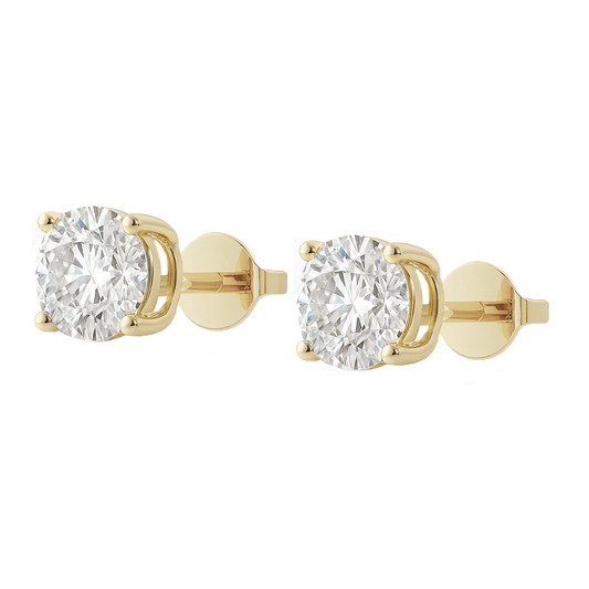 10K Gold Round Cut Moissanite Solitaire Stud Earrings - Push Backs