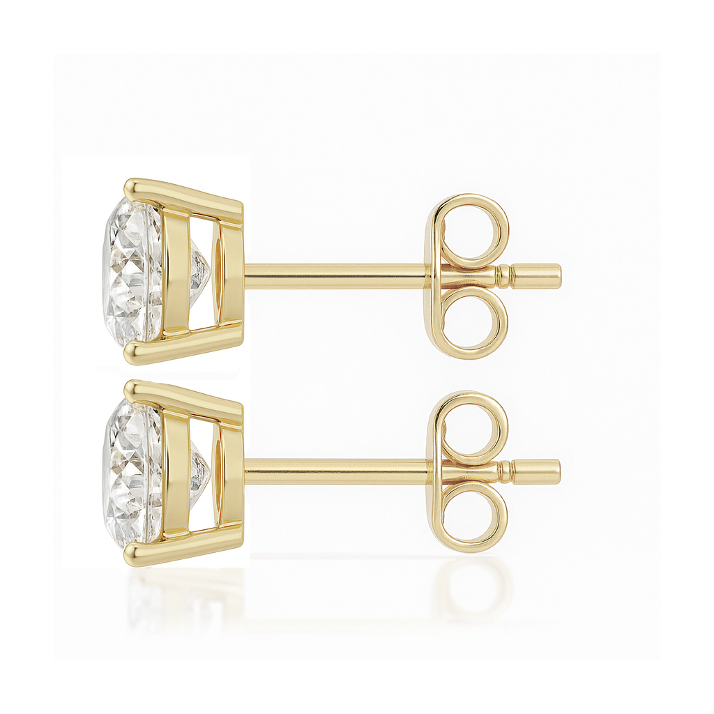 10K Gold Round Cut Moissanite Solitaire Stud Earrings - Push Backs