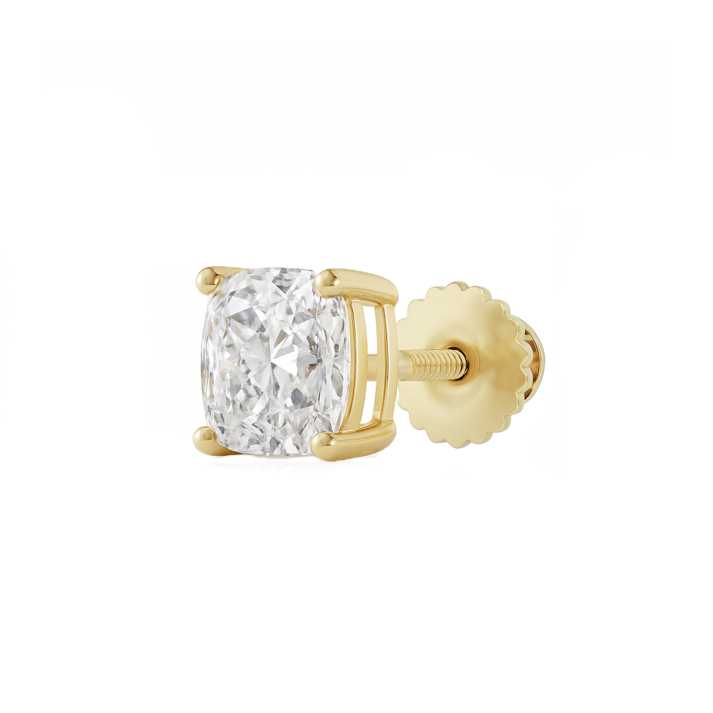 10K Gold Cushion Cut Moissanite Solitaire Single Stud Earring - Screw Back