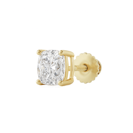 10K Gold Cushion Cut Moissanite Solitaire Single Stud Earring - Screw Back