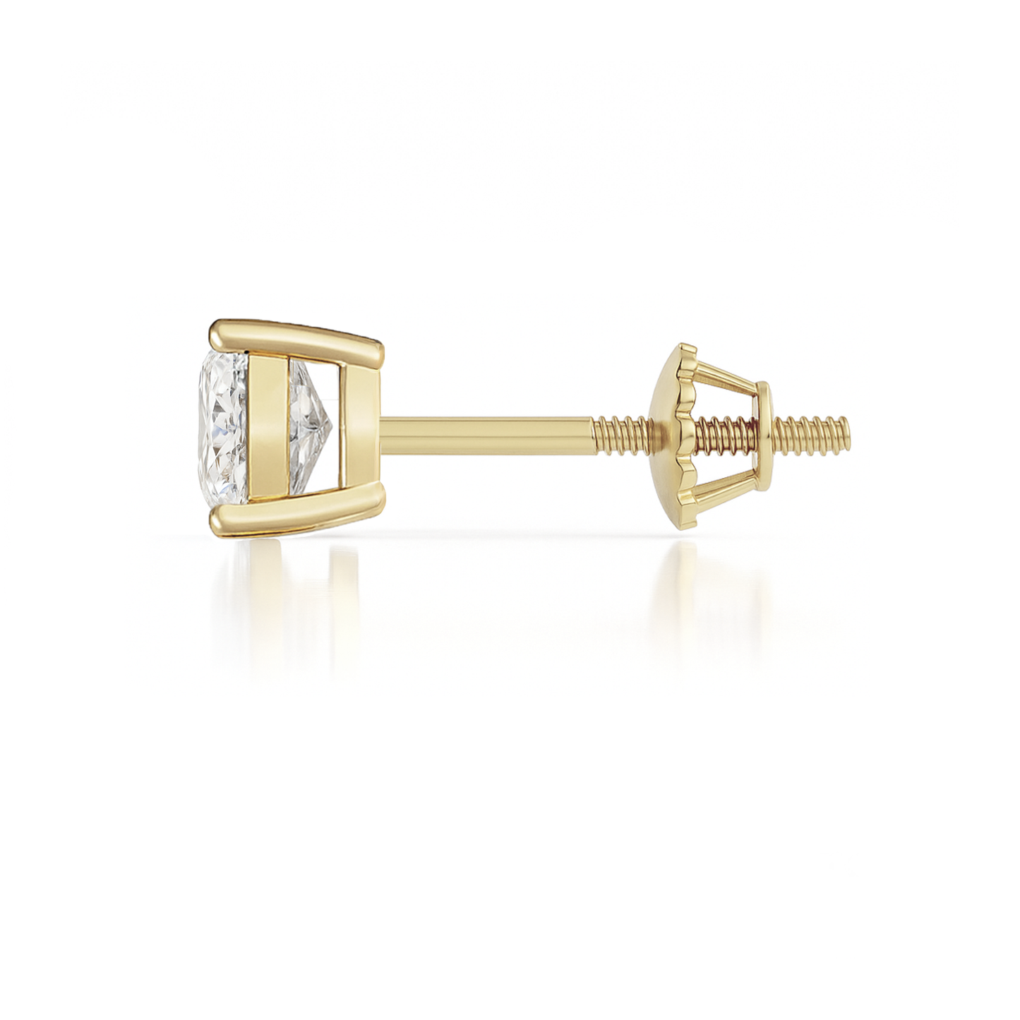 10K Gold Cushion Cut Moissanite Solitaire Single Stud Earring - Screw Back
