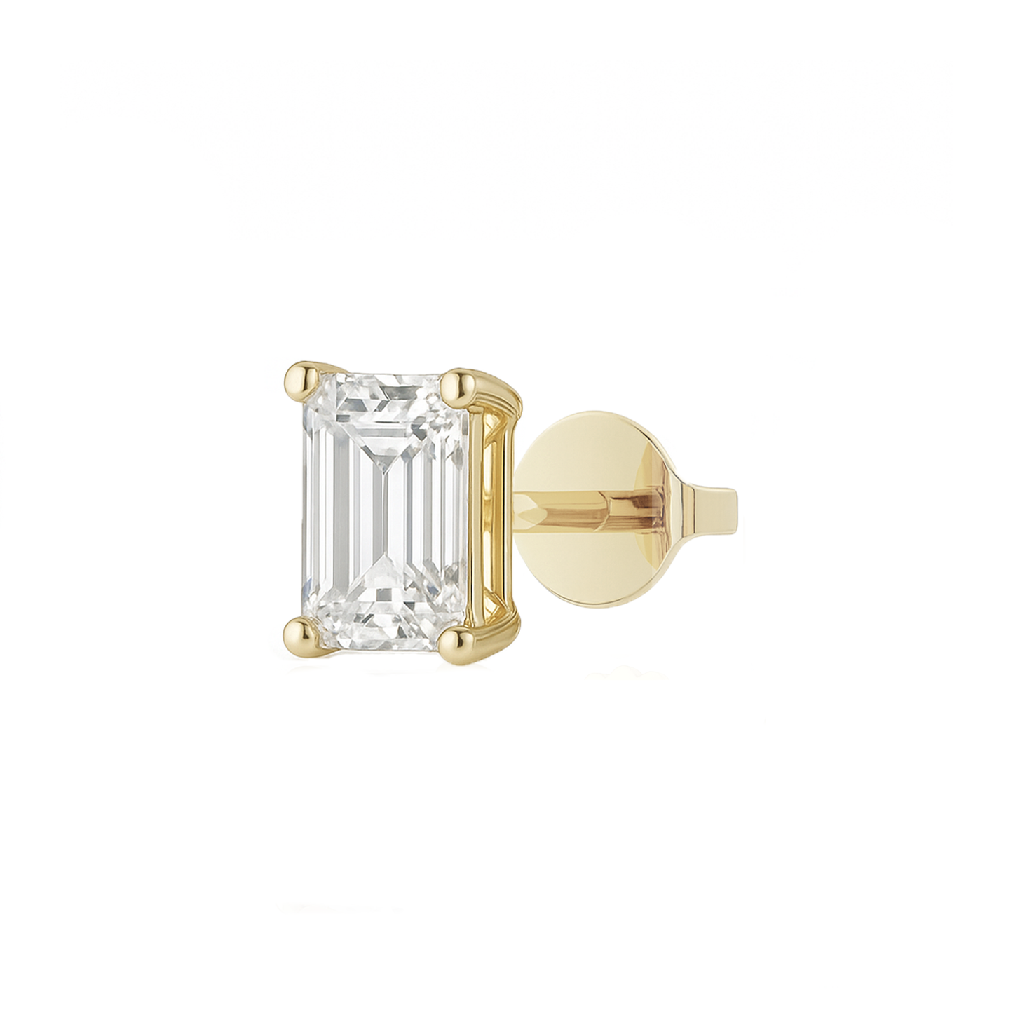 10K Gold Emerald Cut Moissanite Solitaire Single Stud Earring - Push Back