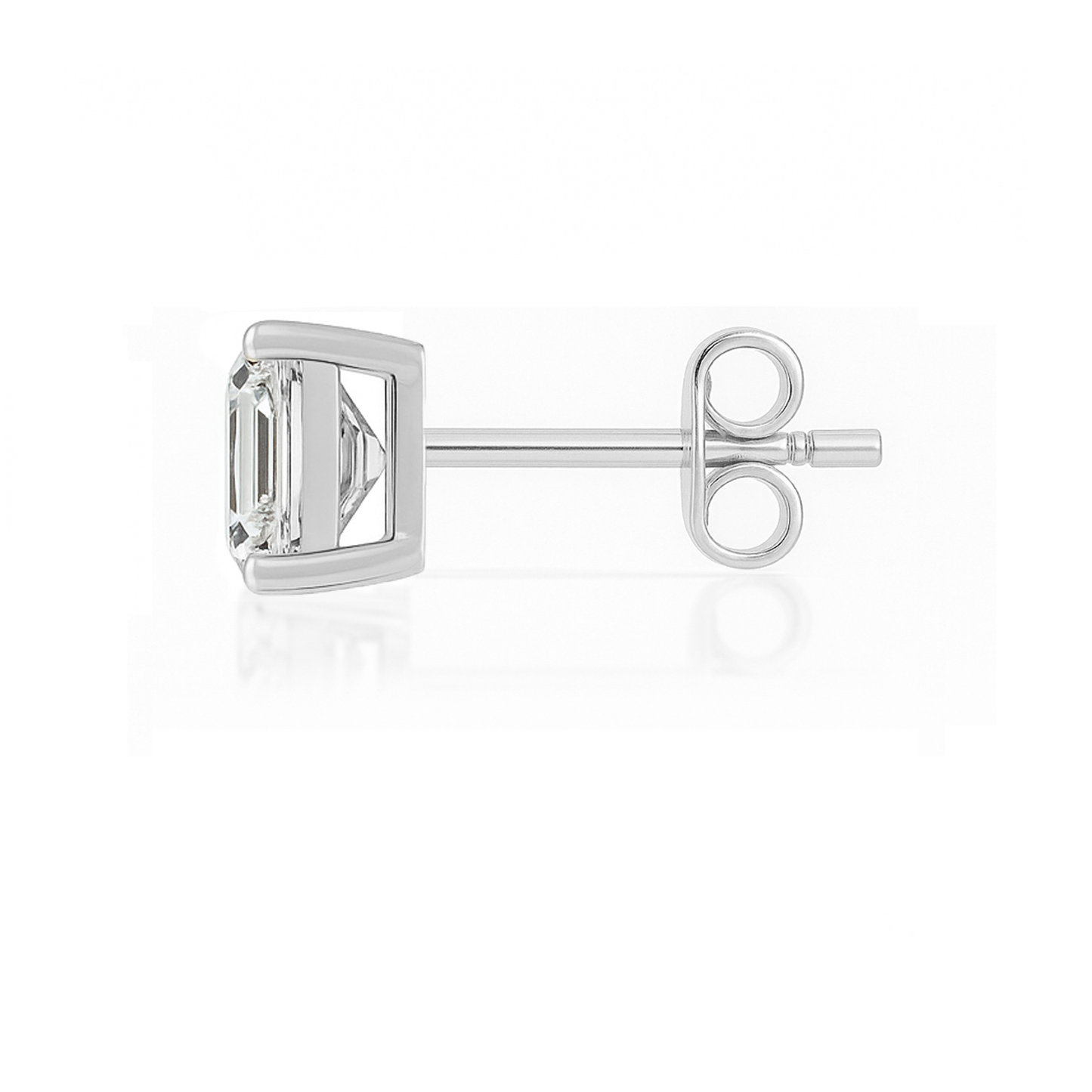 10K Gold Emerald Cut Moissanite Solitaire Single Stud Earring - Push Back