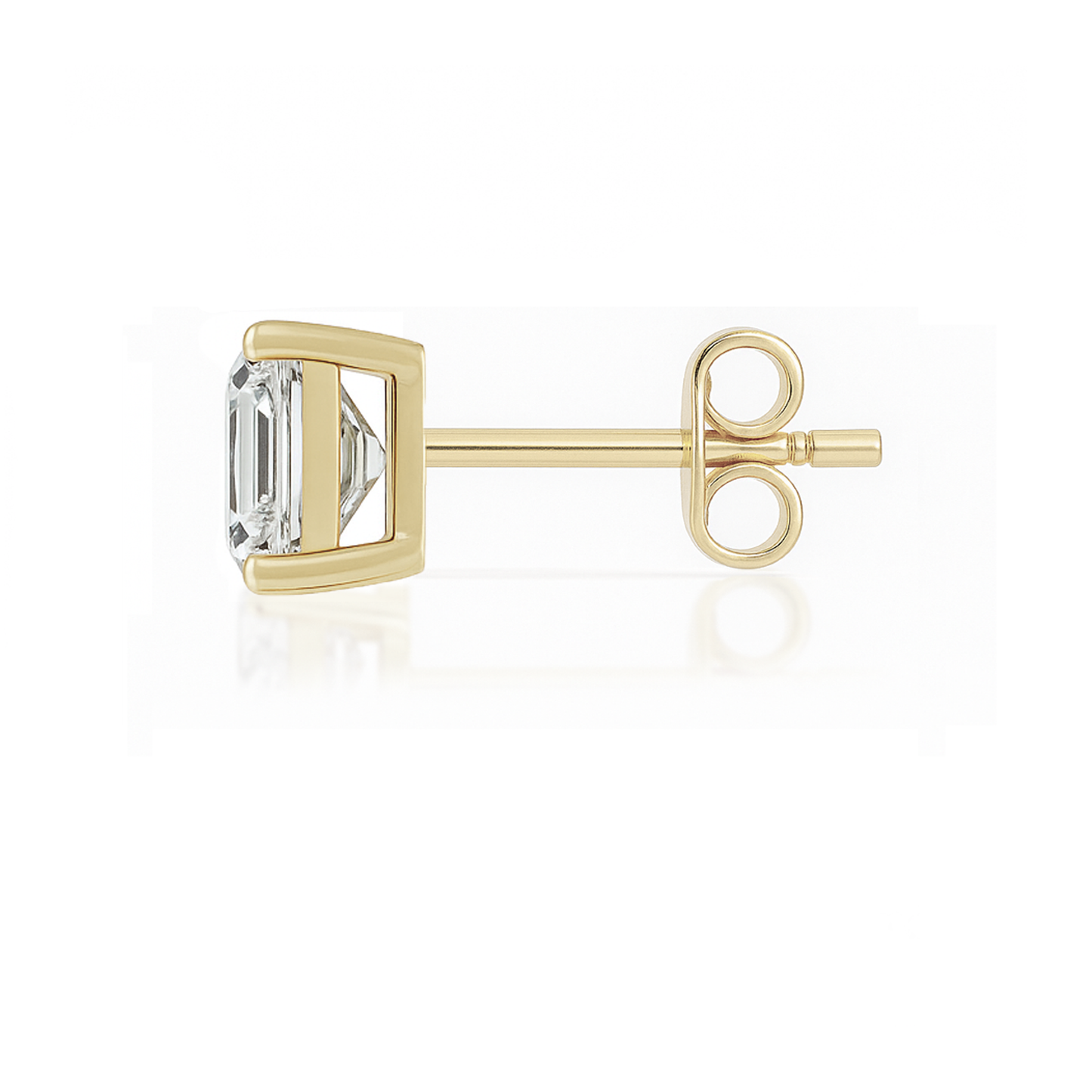 10K Gold Emerald Cut Moissanite Solitaire Single Stud Earring - Push Back