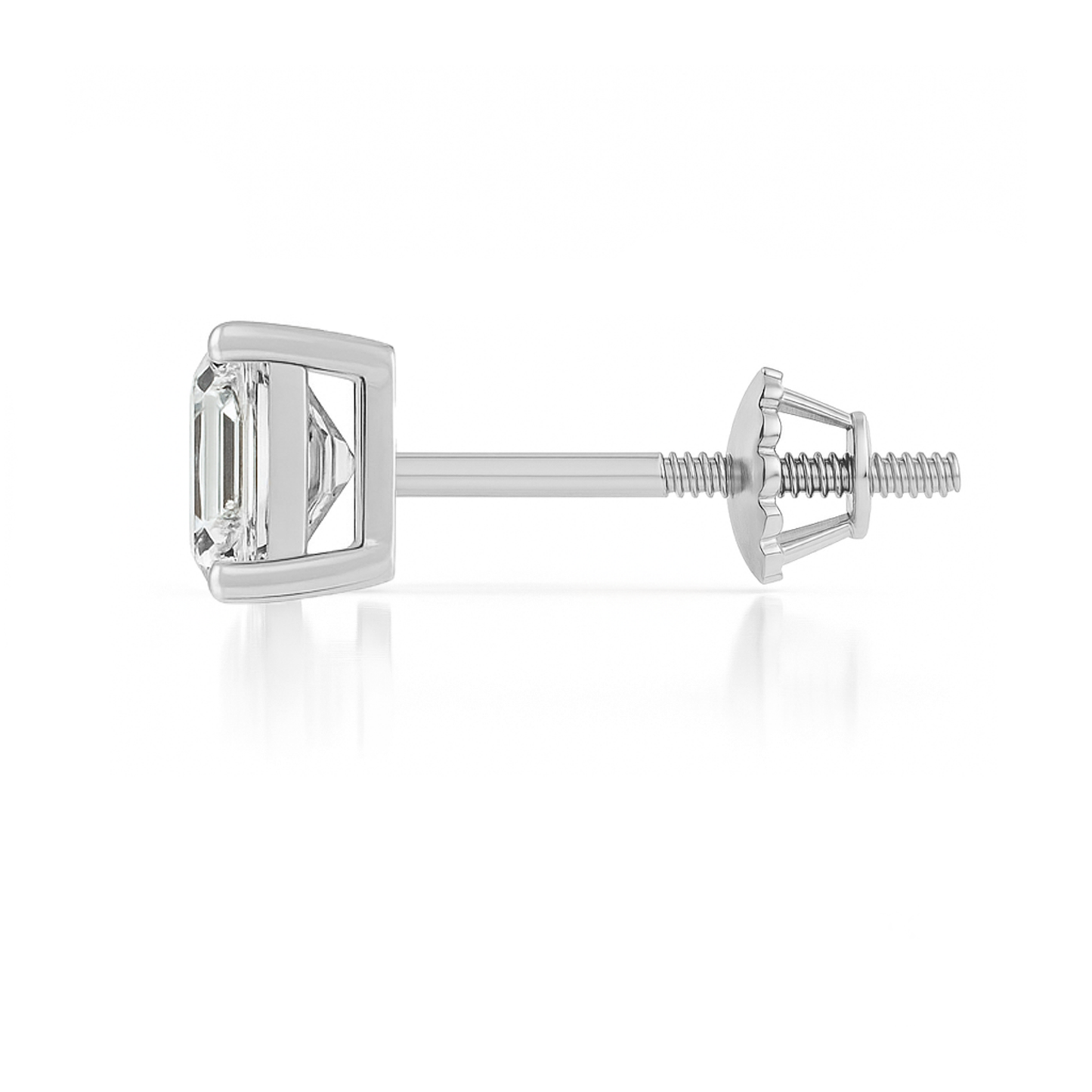 10K Gold Emerald Cut Moissanite Solitaire Single Stud Earring - Screw Back