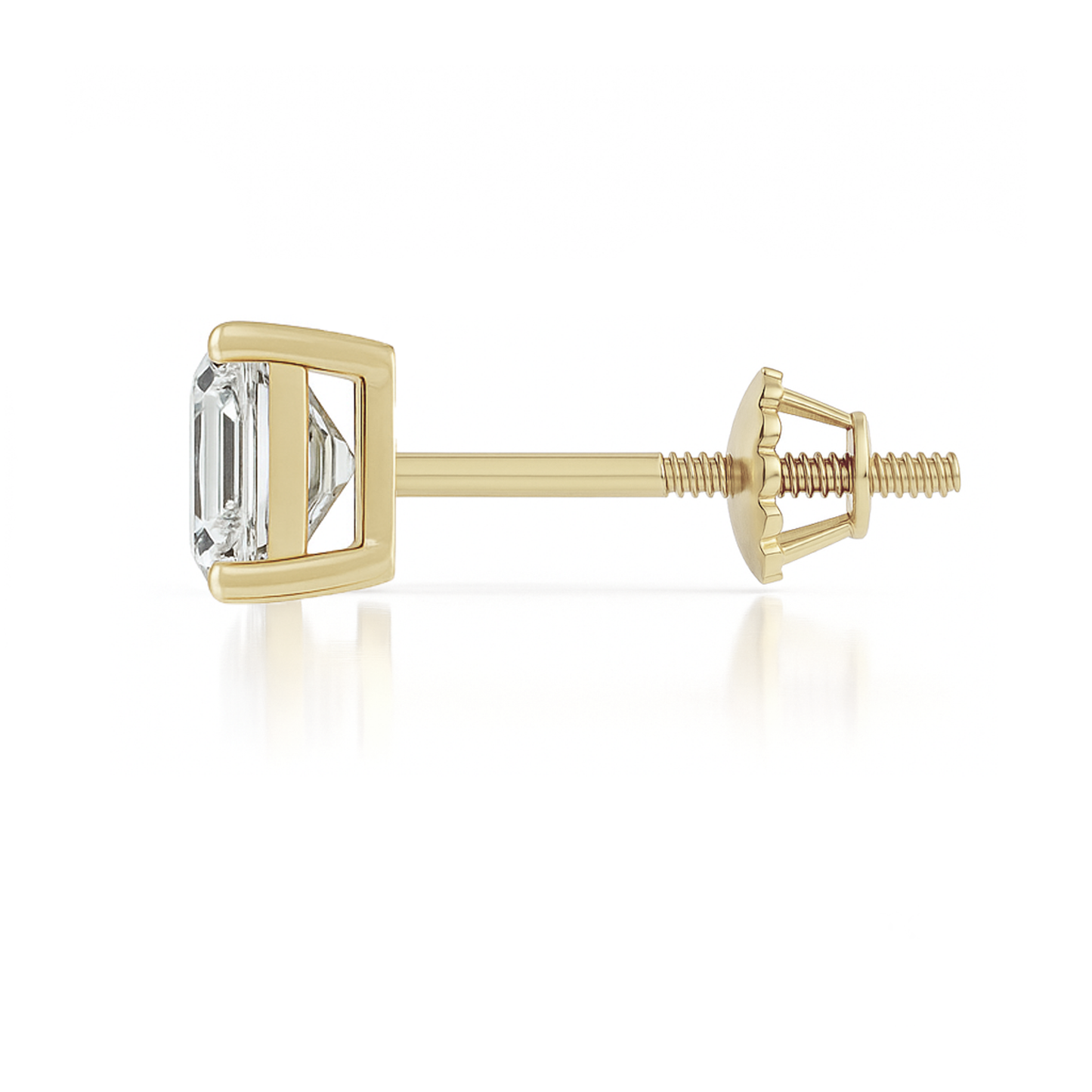 10K Gold Emerald Cut Moissanite Solitaire Single Stud Earring - Screw Back