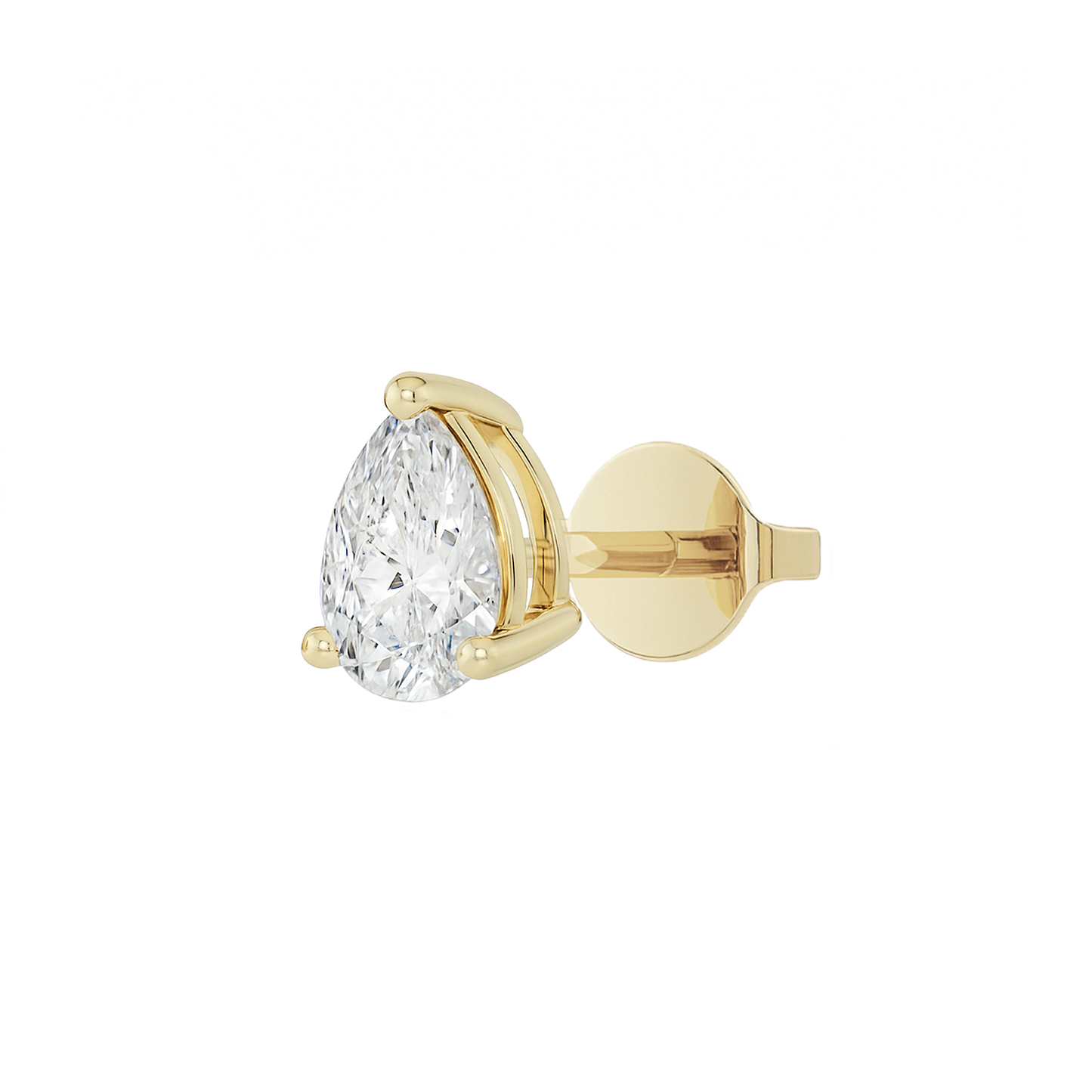 10K Gold Pear Cut Moissanite Solitaire Single Stud Earring - Push Back