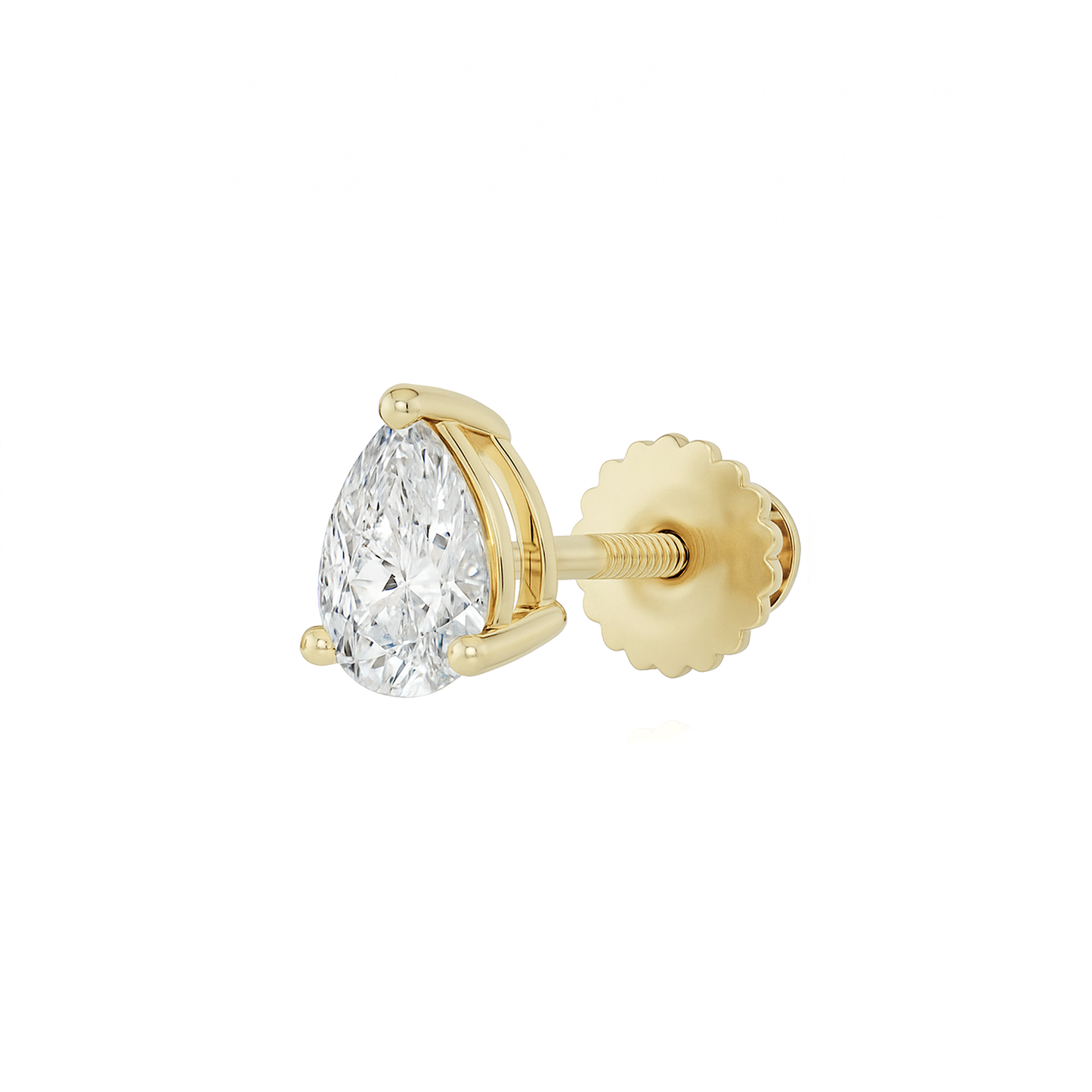10K Gold Pear Cut Moissanite Solitaire Single Stud Earring - Screw Back