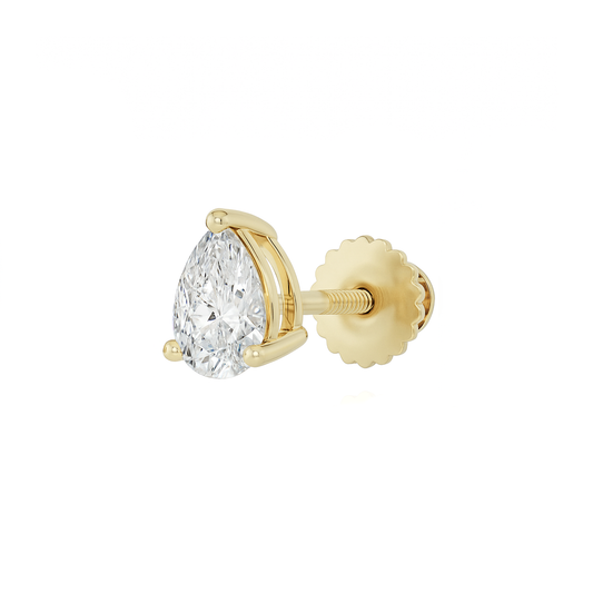 10K Gold Pear Cut Moissanite Solitaire Single Stud Earring - Screw Back