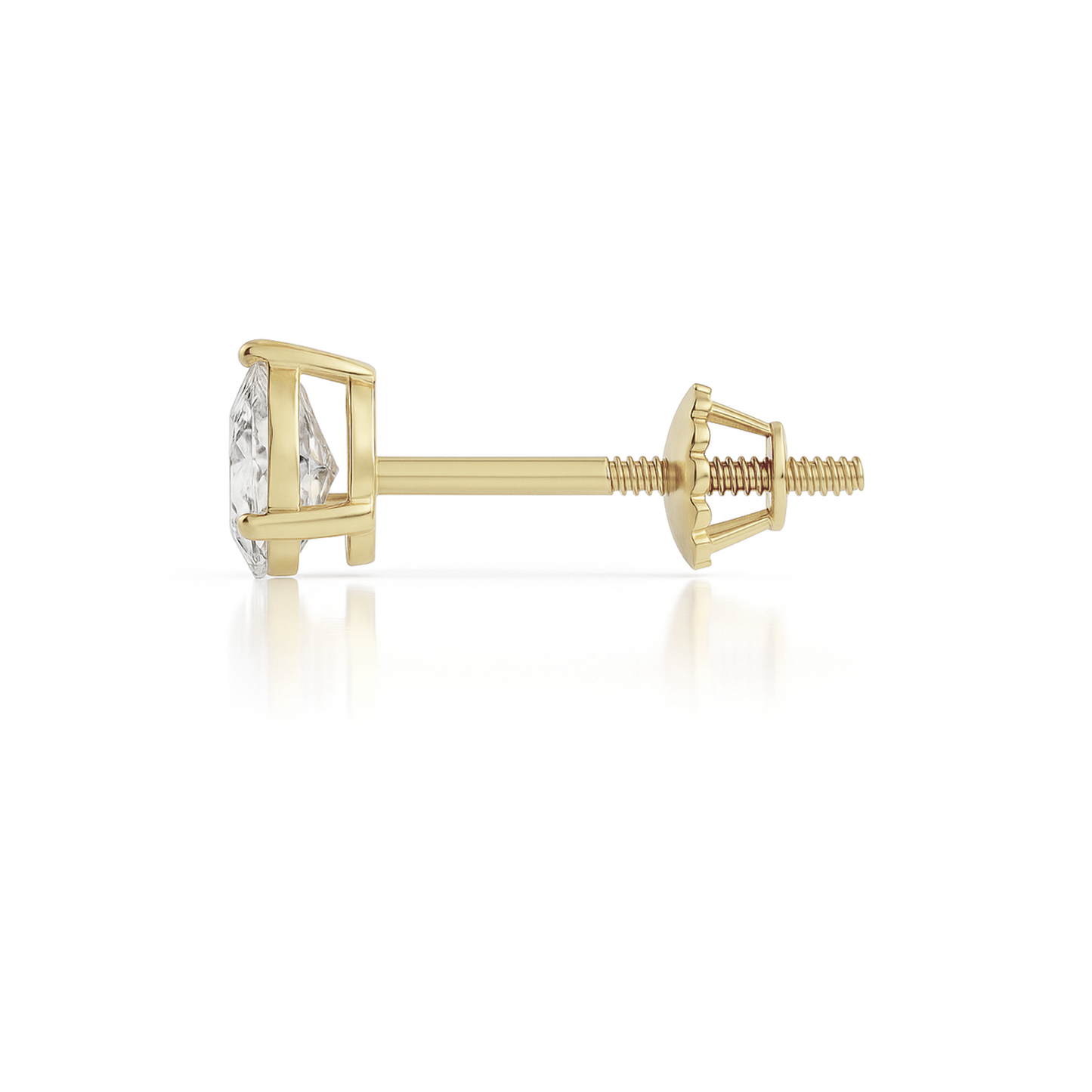 10K Gold Pear Cut Moissanite Solitaire Single Stud Earring - Screw Back