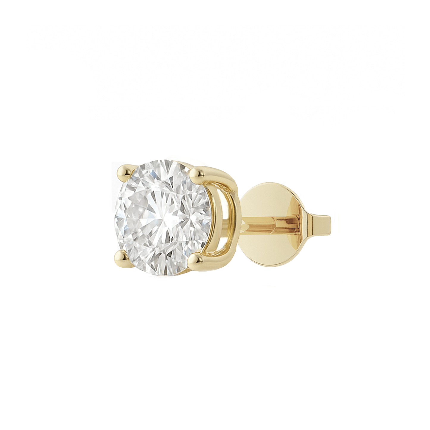 10K Gold Round Cut Moissanite Solitaire Single Stud Earring - Push Back