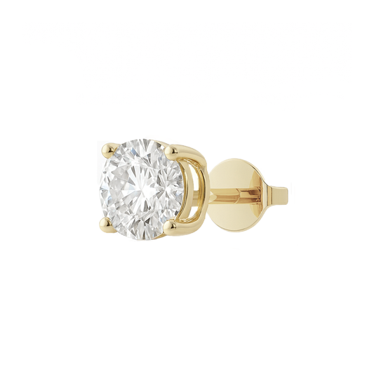 10K Gold Round Cut Moissanite Solitaire Single Stud Earring - Push Back