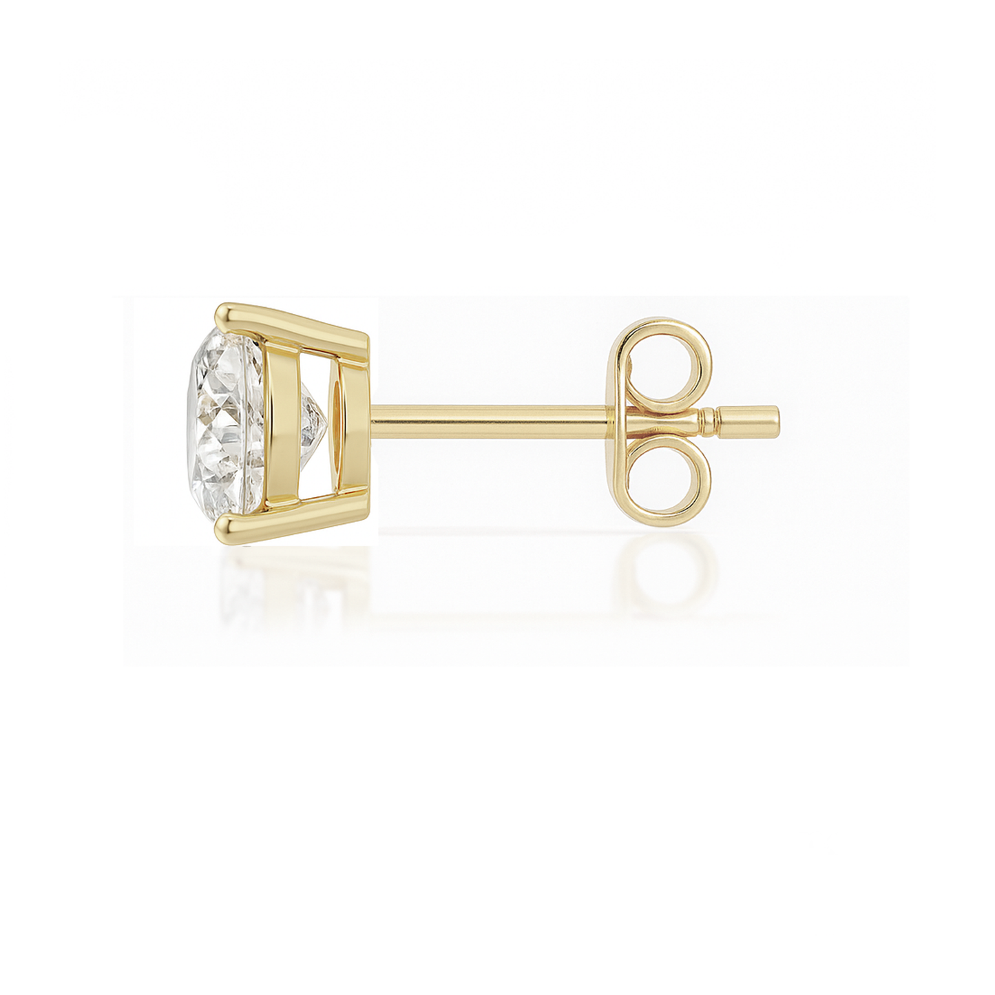 10K Gold Round Cut Moissanite Solitaire Single Stud Earring - Push Back
