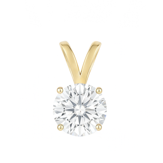 10K Gold Round Cut Moissanite Solitaire Pendant Only - Double Loop Bail