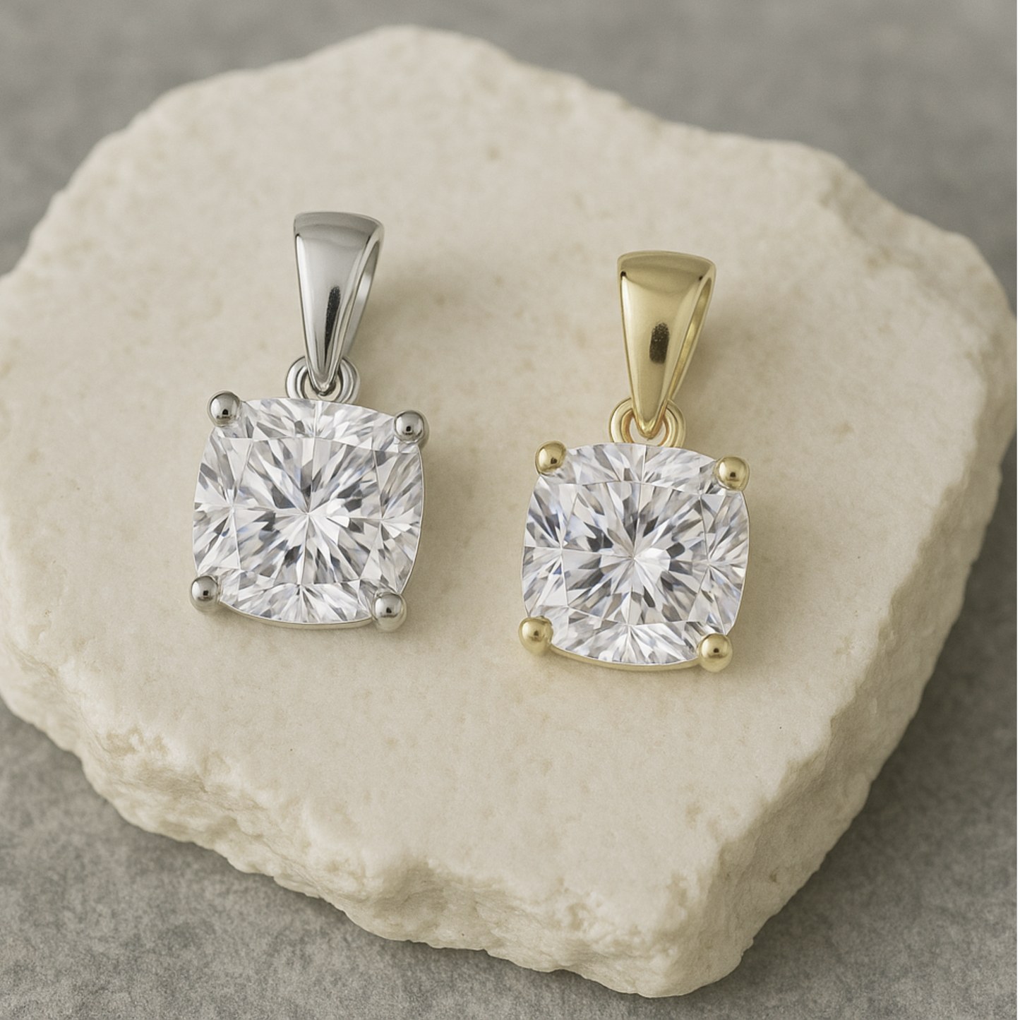10K Gold Cushion Cut Moissanite Solitaire Pendant Only - Dangle Bail