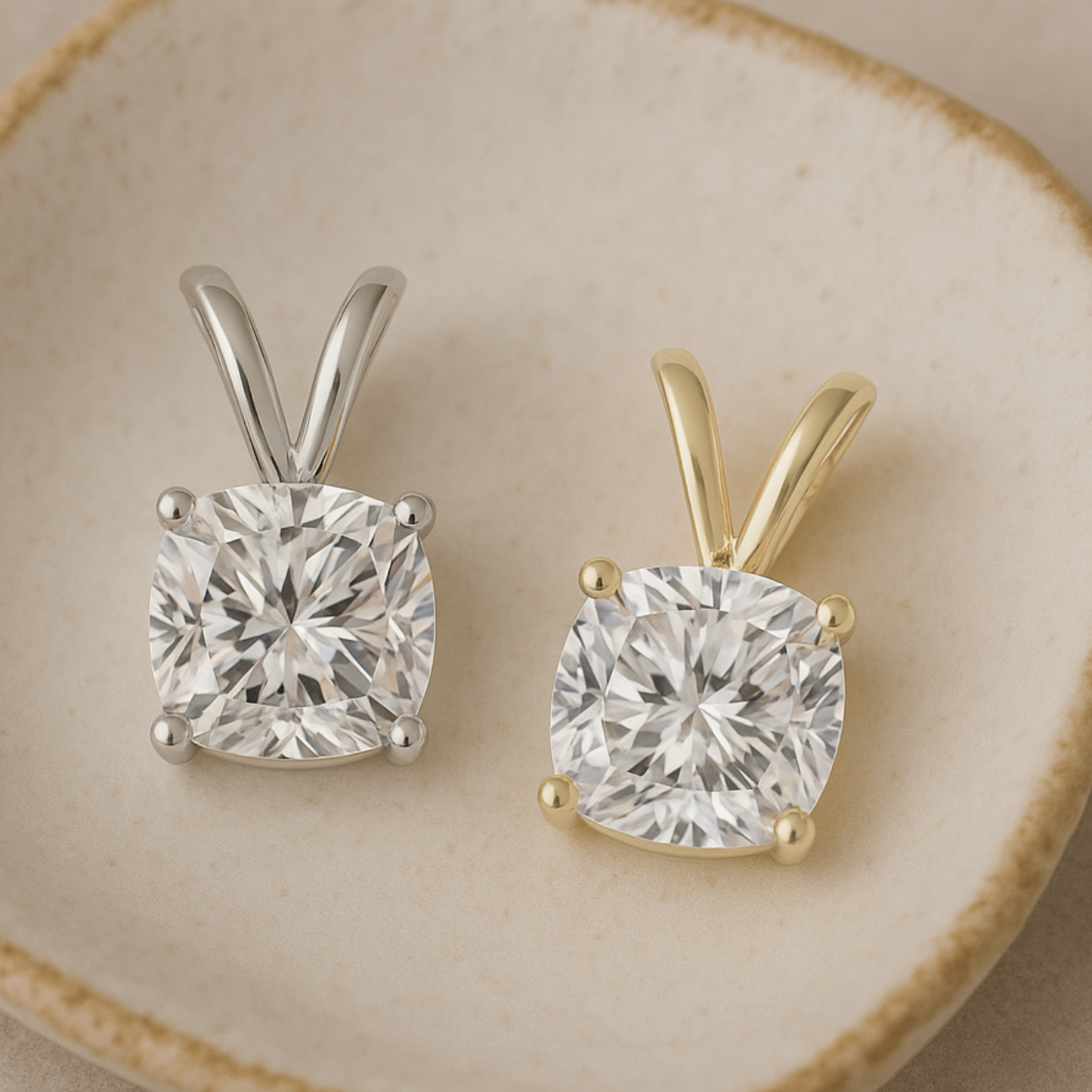 10K Gold Cushion Cut Moissanite Solitaire Pendant Only - Double Loop Bail