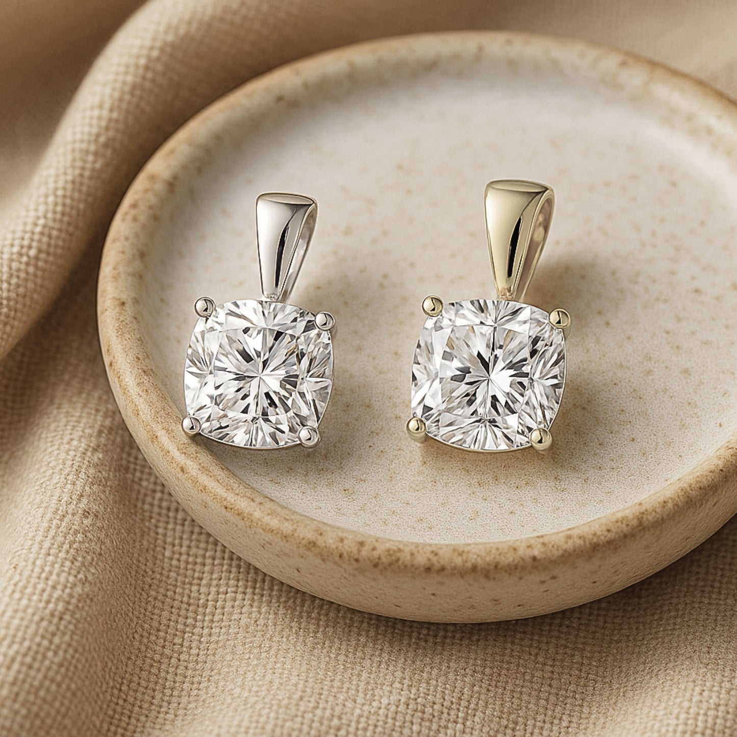 10K Gold Cushion Cut Moissanite Solitaire Pendant Only - Solid Bail