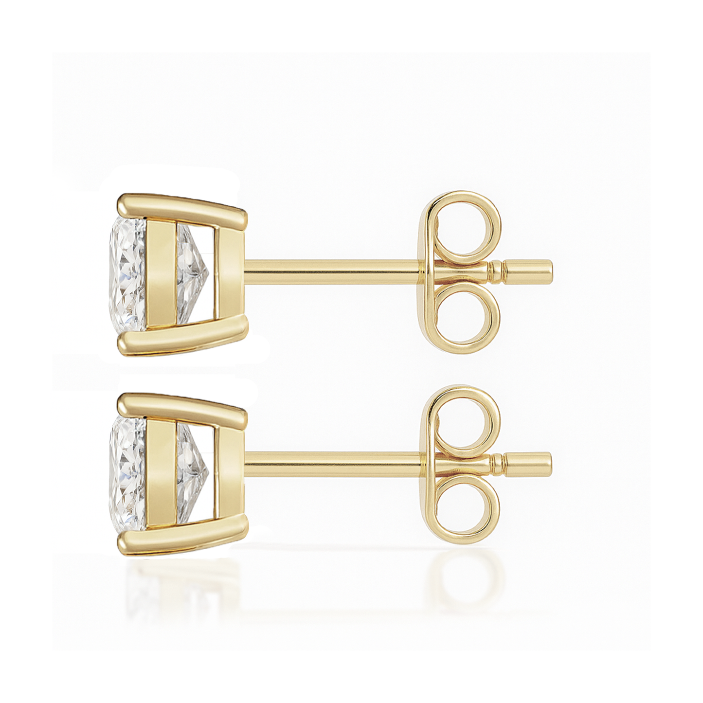 10K Gold Cushion Cut Moissanite Solitaire Stud Earrings - Push Backs