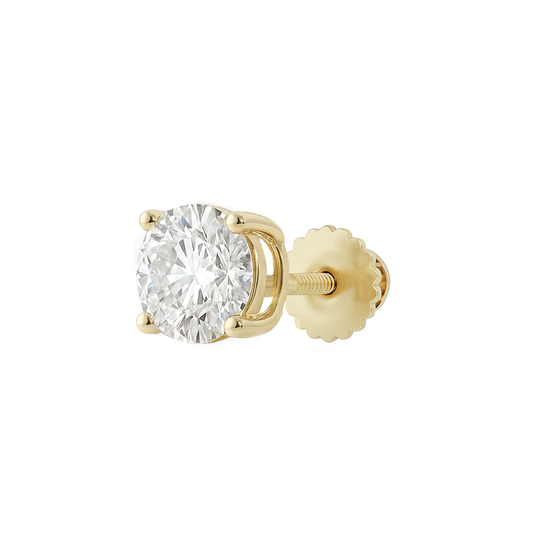 10K Gold Round Cut Moissanite Solitaire Single Stud Earring - Screw Back