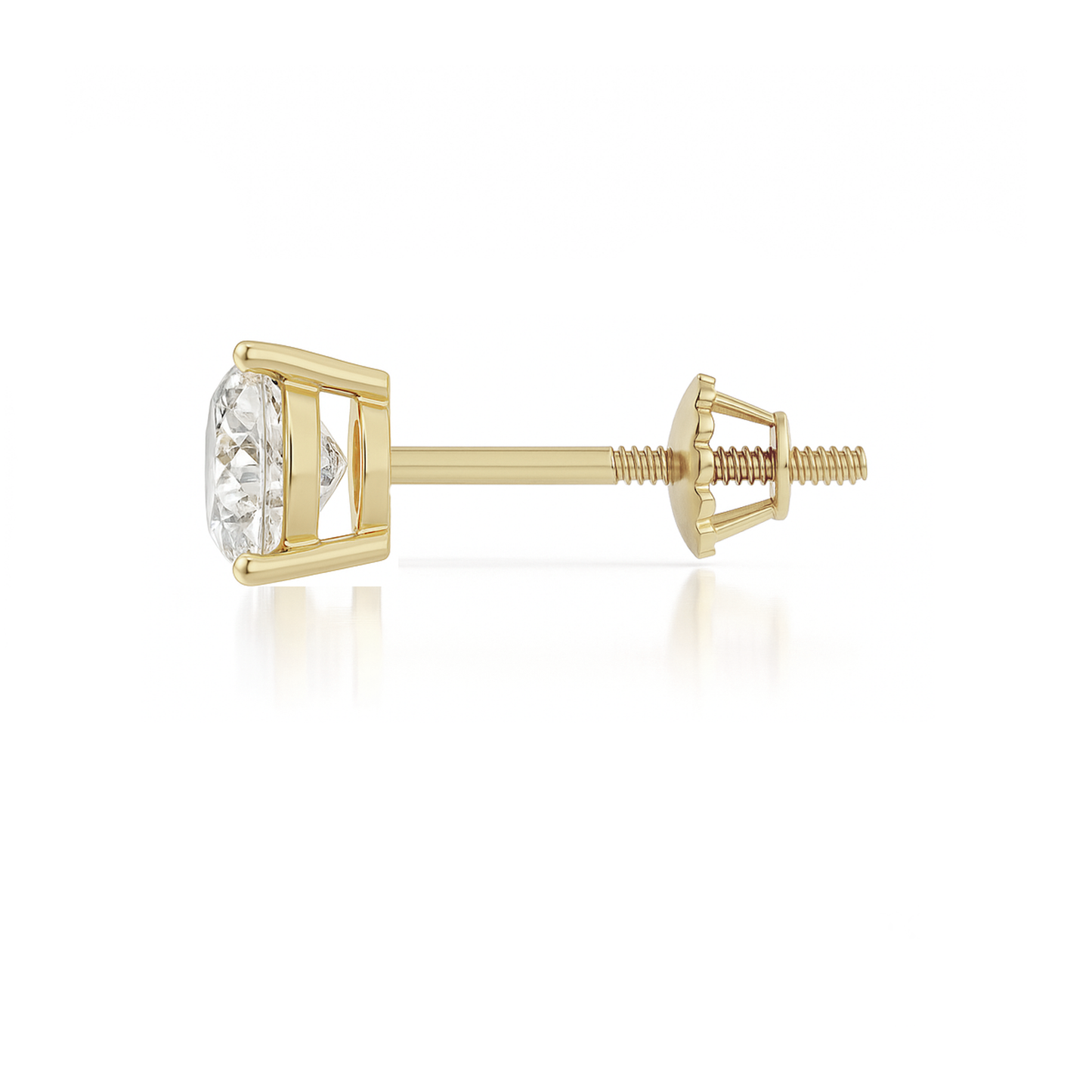 10K Gold Round Cut Moissanite Solitaire Single Stud Earring - Screw Back