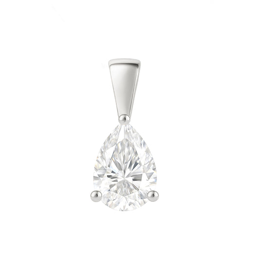 10K Gold Pear Cut Moissanite Solitaire Pendant Only - Solid Bail