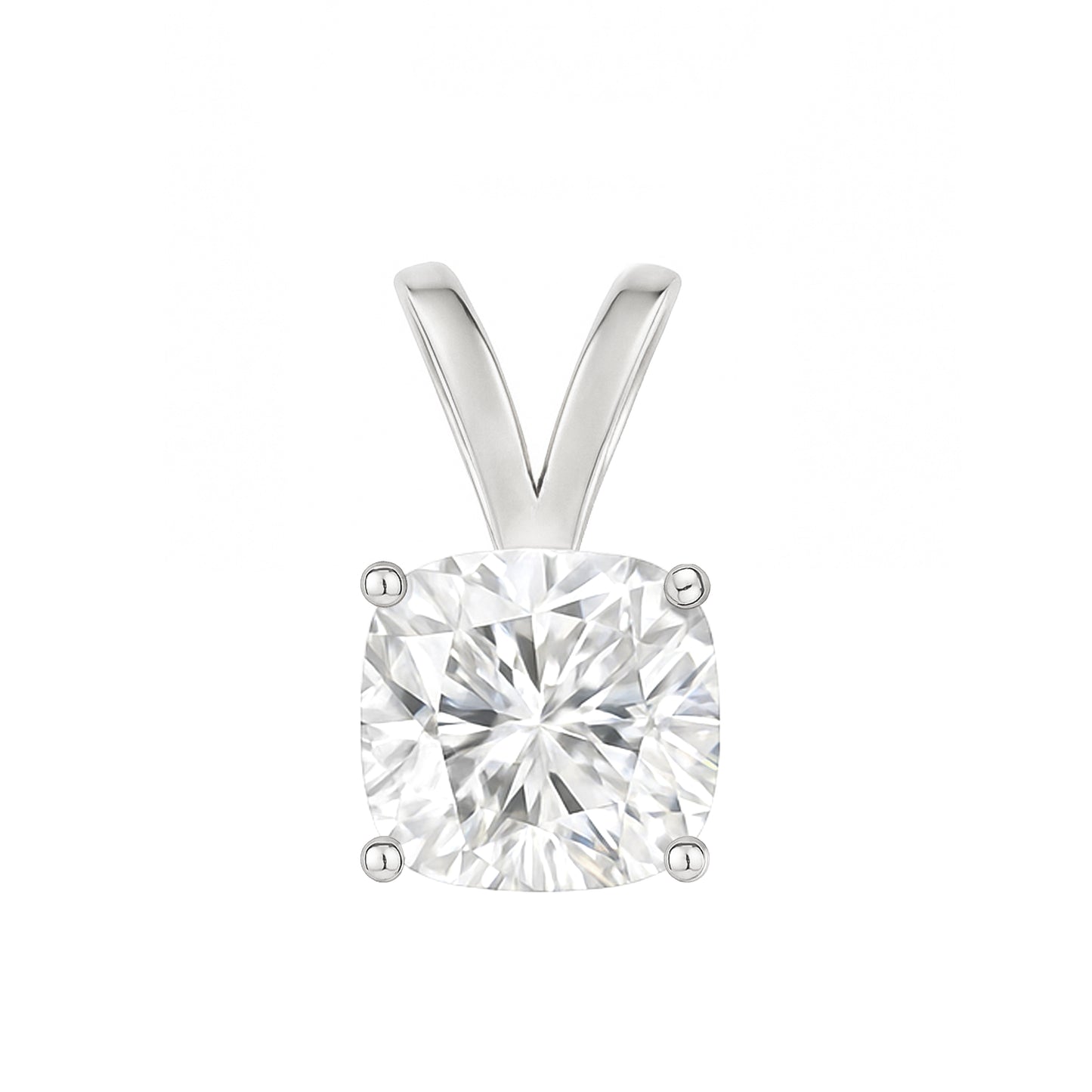10K Gold Cushion Cut Moissanite Solitaire Pendant Only - Double Loop Bail