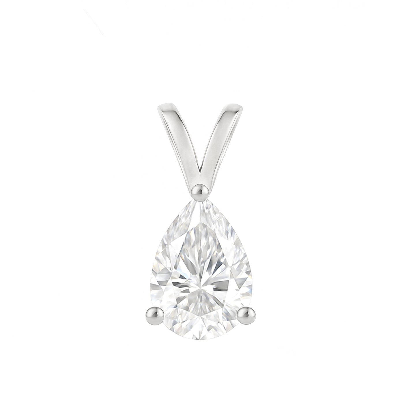 10K Gold Pear Cut Moissanite Solitaire Pendant Only - Double Loop bail