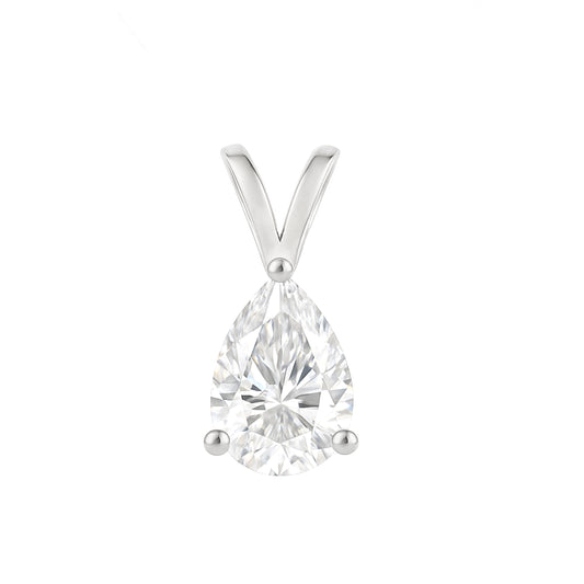 10K Gold Pear Cut Moissanite Solitaire Pendant Only - Double Loop bail