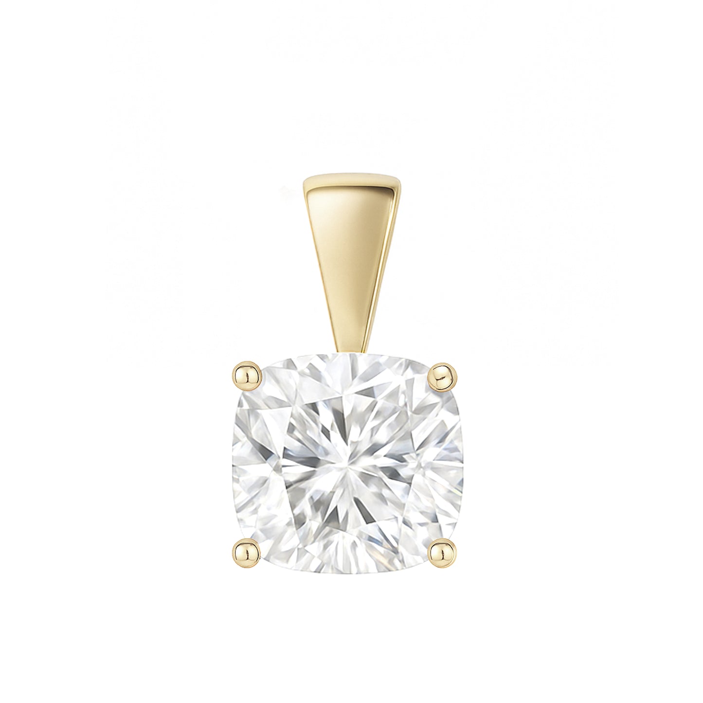 10K Gold Cushion Cut Moissanite Solitaire Pendant Only - Solid Bail