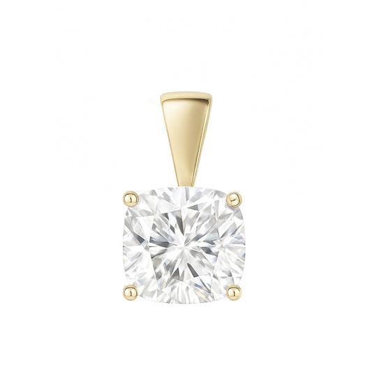 10K Gold Cushion Cut Moissanite Solitaire Pendant Only - Solid Bail