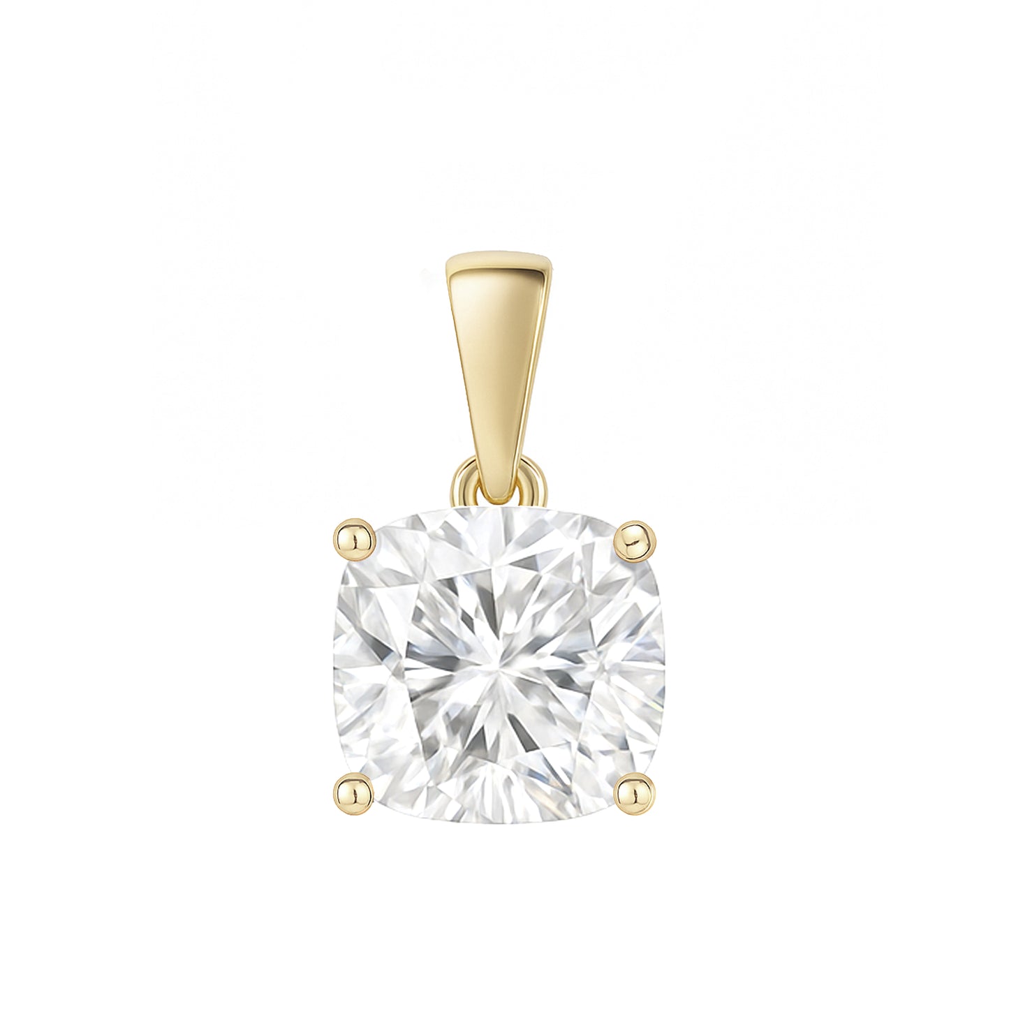 10K Gold Cushion Cut Moissanite Solitaire Pendant Only - Dangle Bail