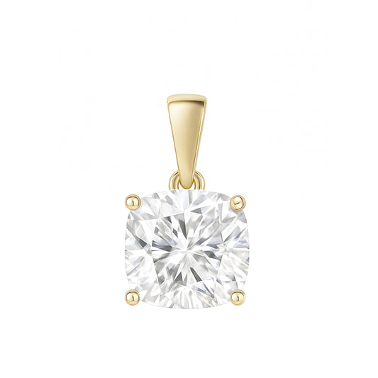 10K Gold Cushion Cut Moissanite Solitaire Pendant Only - Dangle Bail
