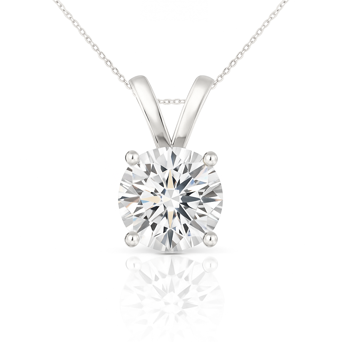 14K Gold Round Cut Moissanite Solitaire Necklace - Double Loop Bail on Cable Chain