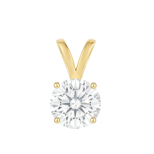 14K Gold Round Cut Moissanite Solitaire Pendant Only - Double Loop Bail