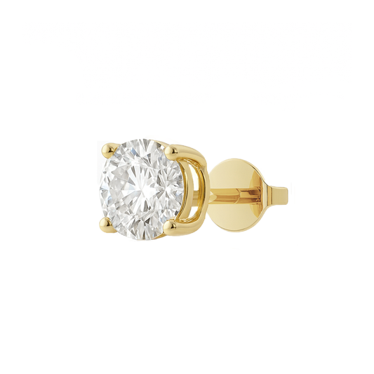 14K Gold Round Cut Moissanite Solitaire Single Stud Earring - Push Back