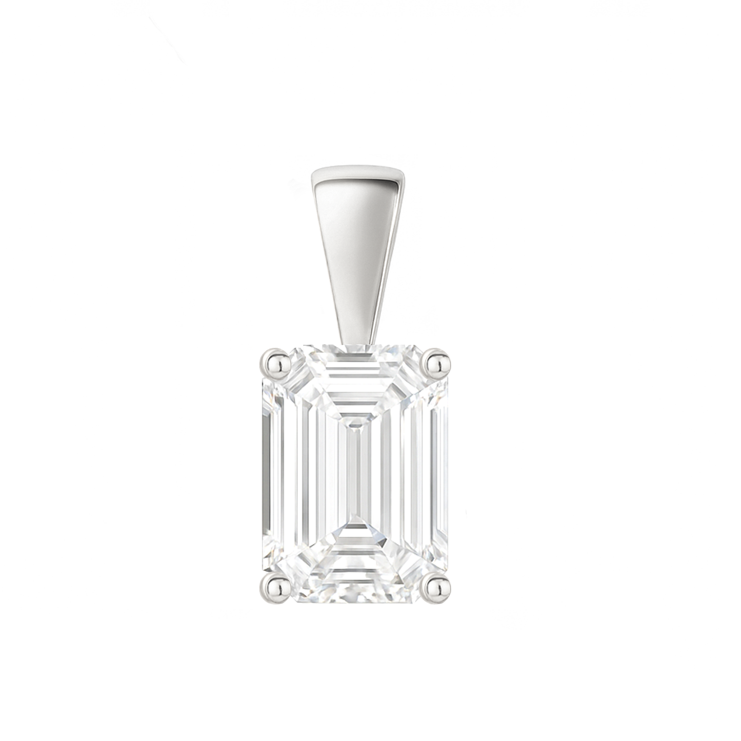 14K Gold Emerald Cut Moissanite Solitaire Pendant Only - Solid Bail
