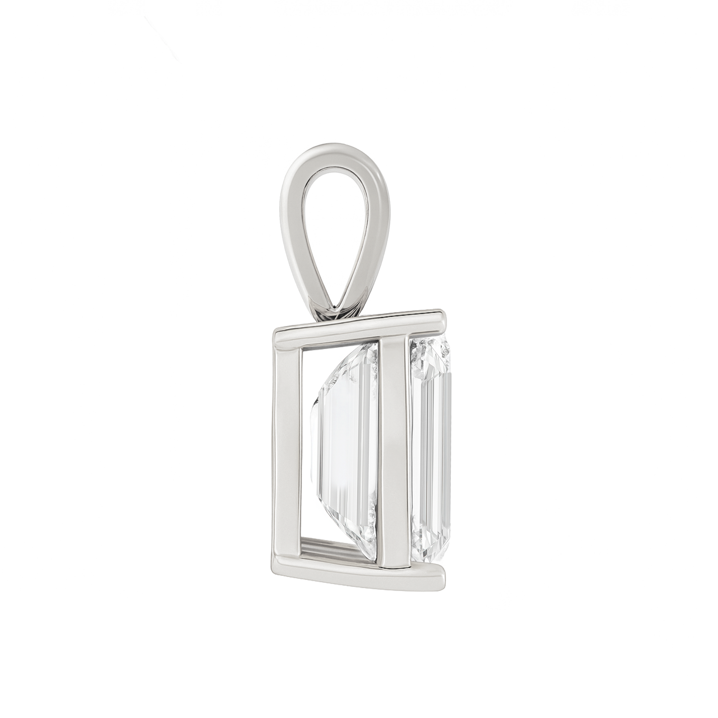 14K Gold Emerald Cut Moissanite Solitaire Pendant Only - Solid Bail