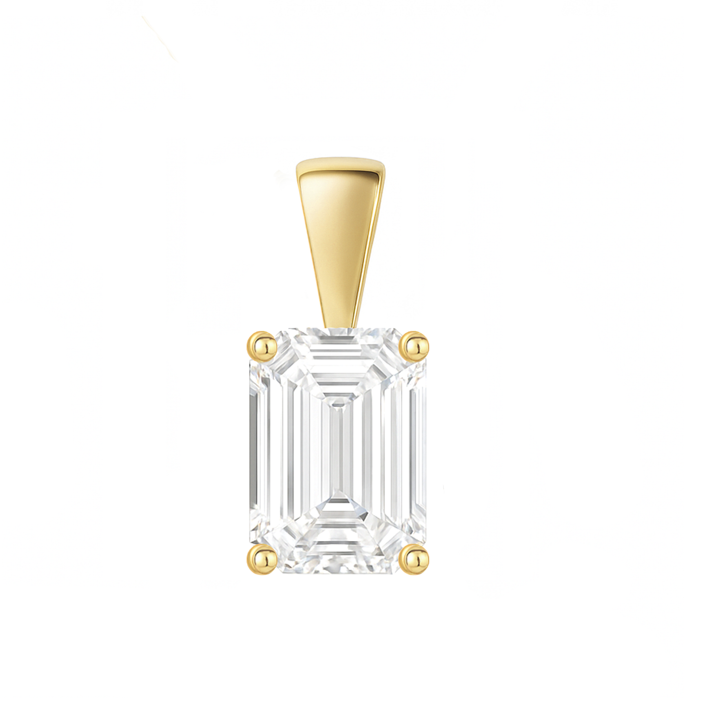 14K Gold Emerald Cut Moissanite Solitaire Pendant Only - Solid Bail