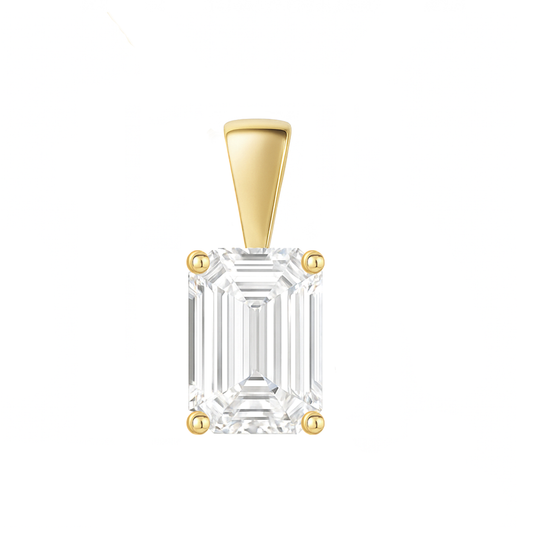 14K Gold Emerald Cut Moissanite Solitaire Pendant Only - Solid Bail