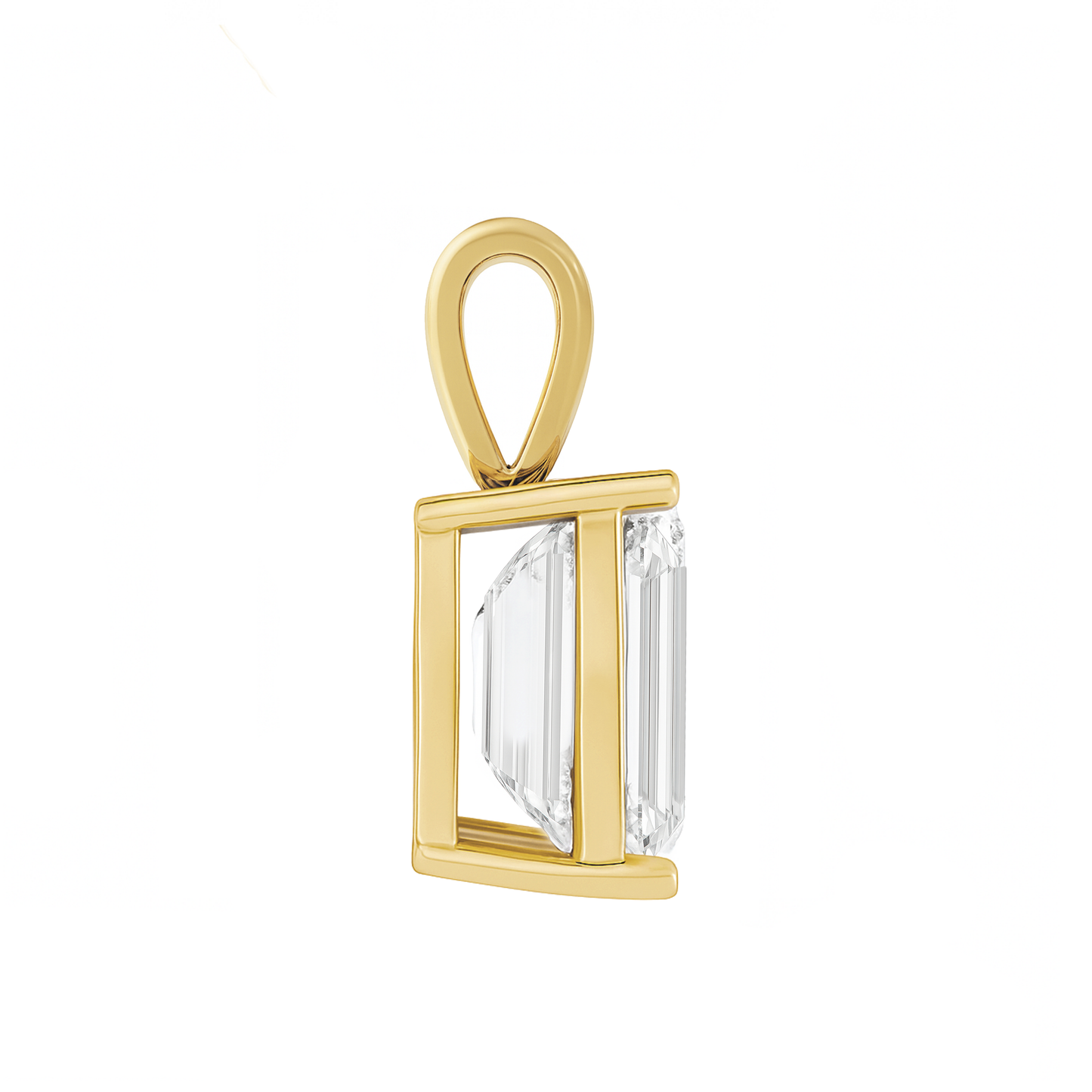 14K Gold Emerald Cut Moissanite Solitaire Pendant Only - Solid Bail